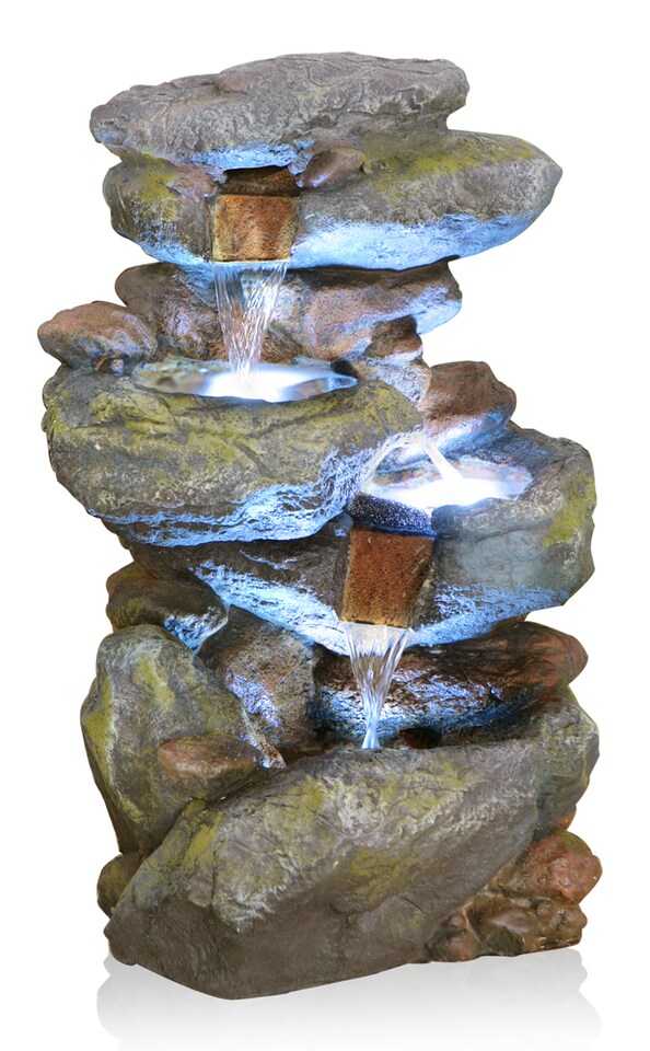 image 1 of Thornton Hops Stone Effect 3-Tier Garden Fountain Water Feature with LED Lights H100cm