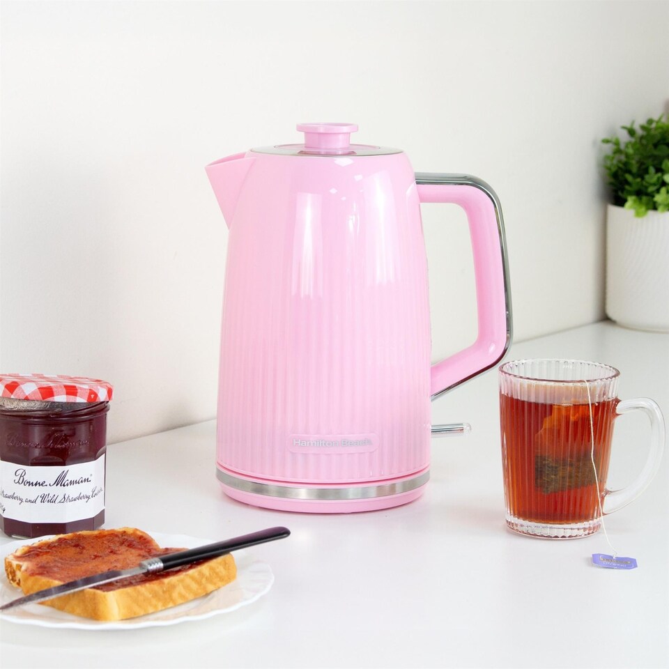 image 1 of Hamilton Beach Kettle and Toaster Set, Miami, Electric Kettle 1.7L, Wide Slot Toaster 2 Slice, Boil Dry Protection, 7 Variable Browning Levels, Flamingo Pink - HBMIAF