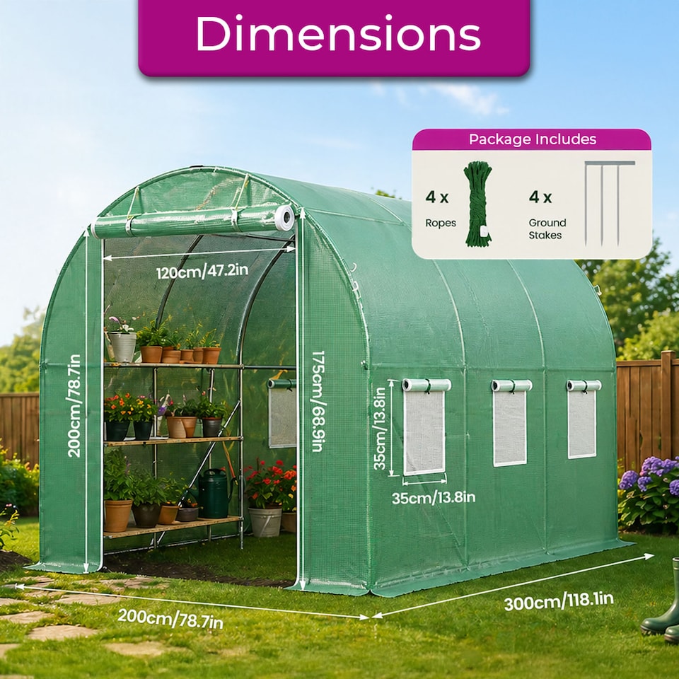 image 1 of ​​Garden Polytunnel Greenhouse 3x2x2m Walk-In Grow Tunnel