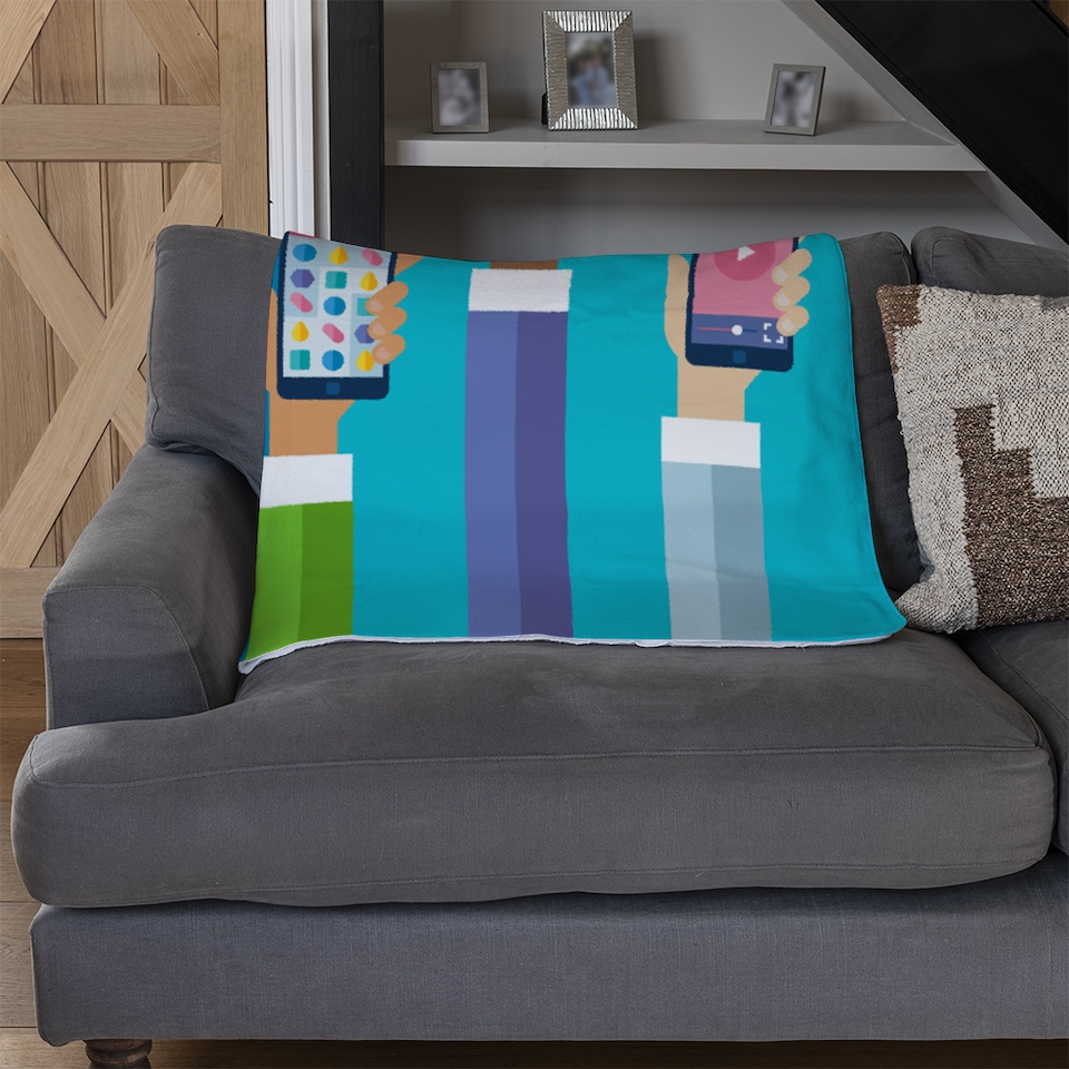 image 1 of Hands Holding Smart Phones Blanket | Multi