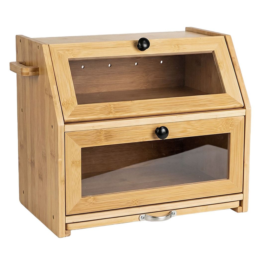 TOQUE 33L Bamboo Bread Bin with Cutting Board, Bread Storage Box, Natural