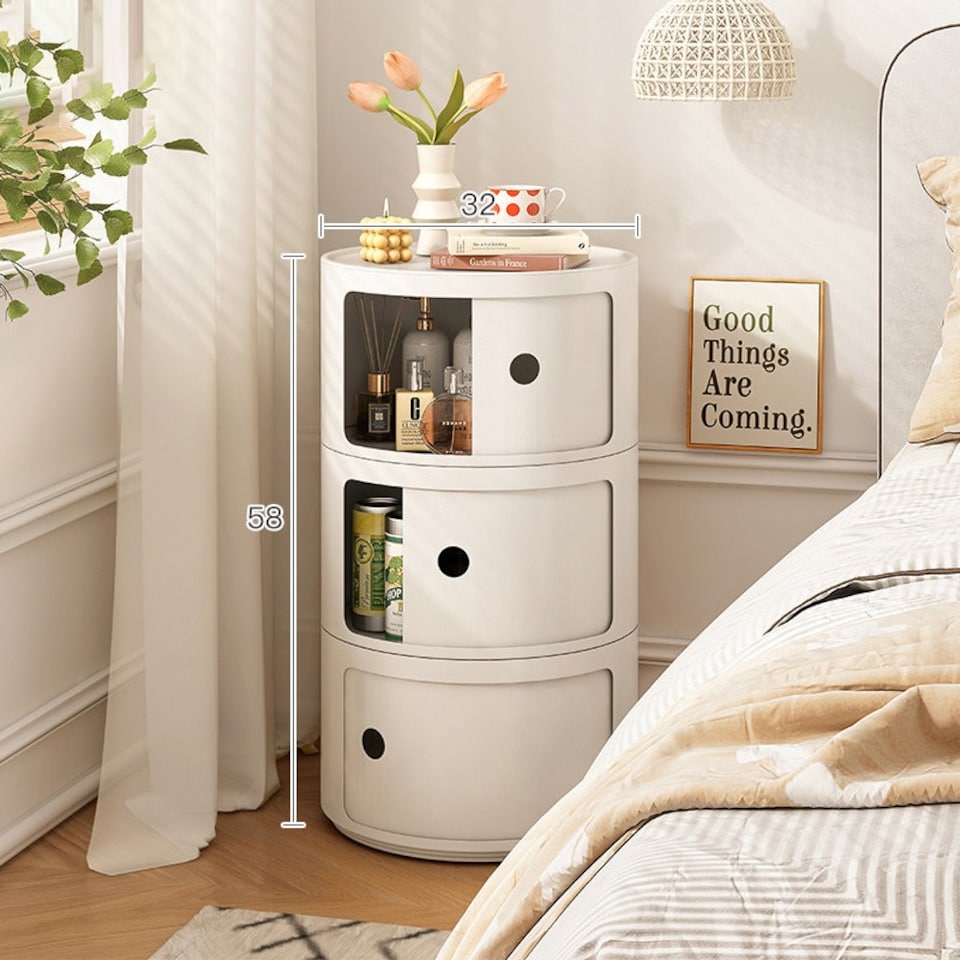 image 1 of Living and Home Cylindrical Multi-Tiered Plastic Storage Drawer Unit - 3 Drawer White