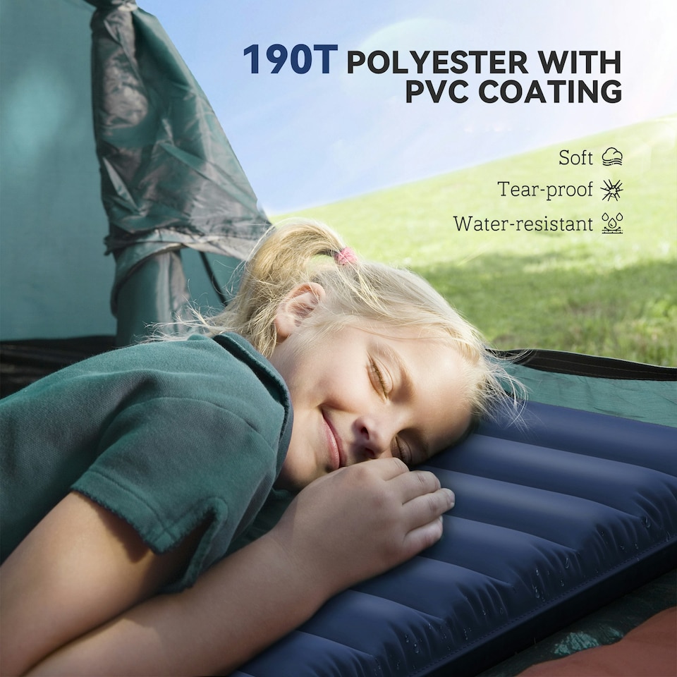 image 1 of Outsunny Portable Inflatable Camping Bed with Double Mattress Navy Blue
