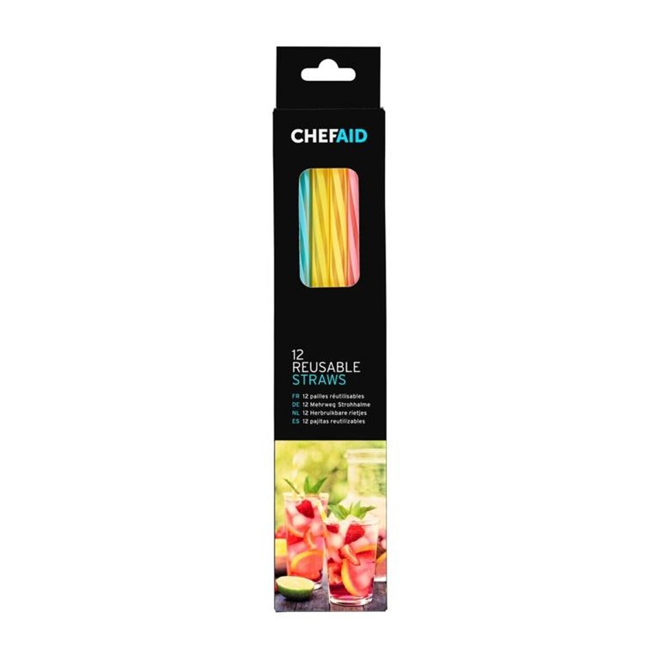 Chef Aid Straw (Pack of 12) | Pink | Pink/Blue/Yellow | One Size | 1