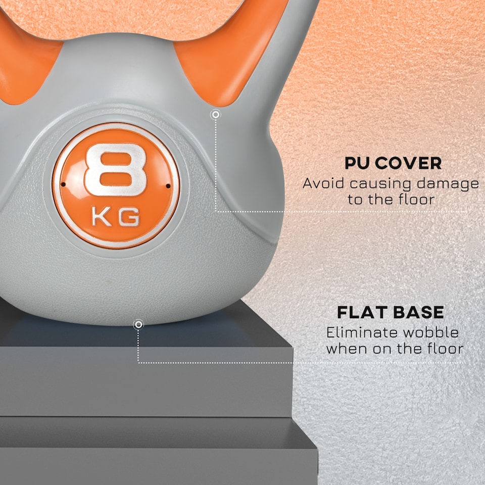 image 1 of SPORTNOW 8kg Kettle Bell with Handle for Home Gym, Orange and Grey | Orange | Orange