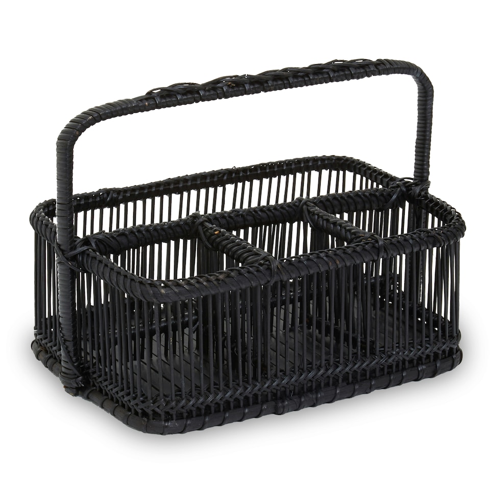 image 1 of Rustc Black Rattan And Bamboo Caddy Basket | Black