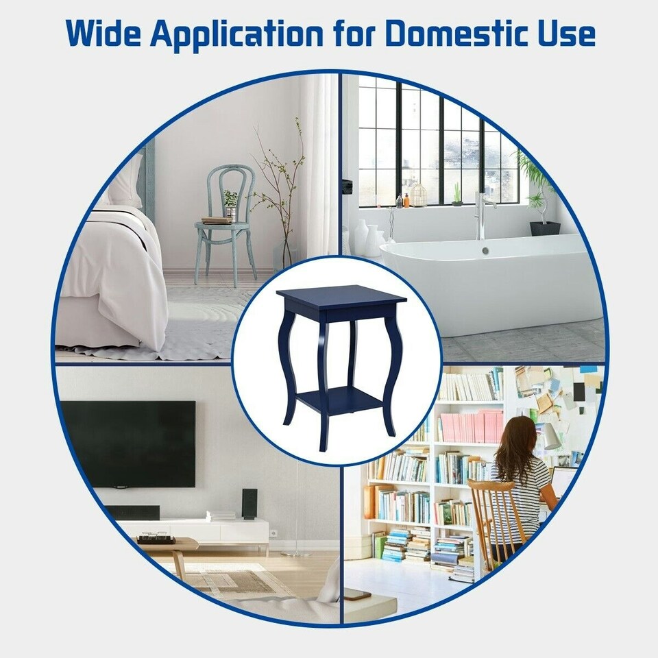 image 1 of COSTWAY Sofa Side Table With Open Storage Shelves Blue