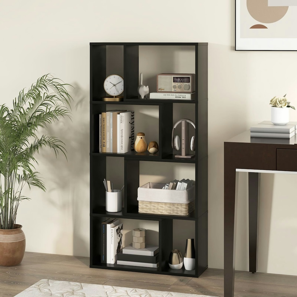 image 1 of COSTWAY 5-Tier Geometric Bookshelf Bookcase Organizer Black Black