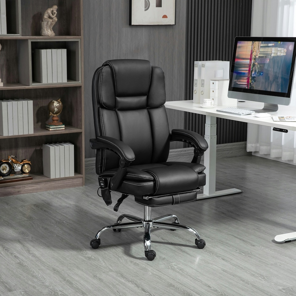 image 1 of Vinsetto Massage Office Chair, PU Leather High Back Recliner, Black