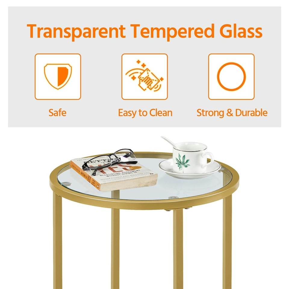 image 1 of Yaheetech Modern Round End Table with Tempered Glass Top Black
