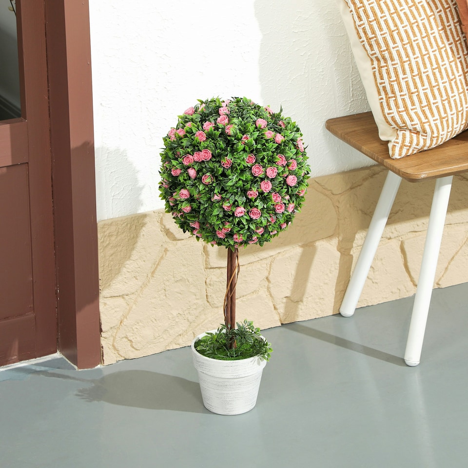 image 1 of HOMCOM Set of 2 Artificial Plants with Rose Flower in Pot, 60cm, Pink