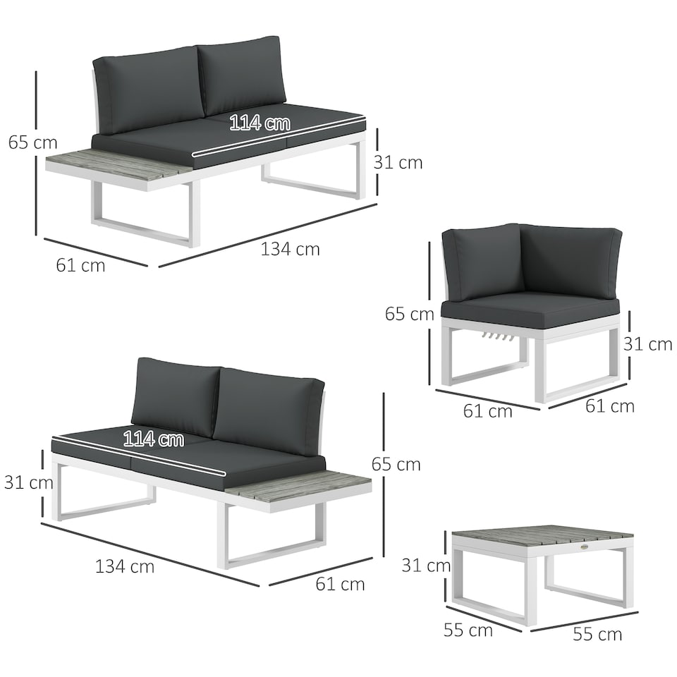 image 1 of Outsunny 4 PCs Garden Set w/ 5-Level Recline Corner Conversation Sofa Set White