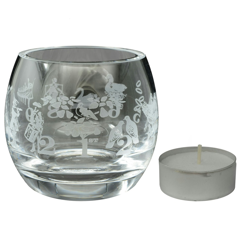 image 1 of Animo Glass Engraved Tealight Holder Small 12 Days of Christmas