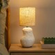 image 2 of ValueLights Mae Natural Linen Shade White Abstract Sandblast Ceramic Table Lamp and LED Bulb White