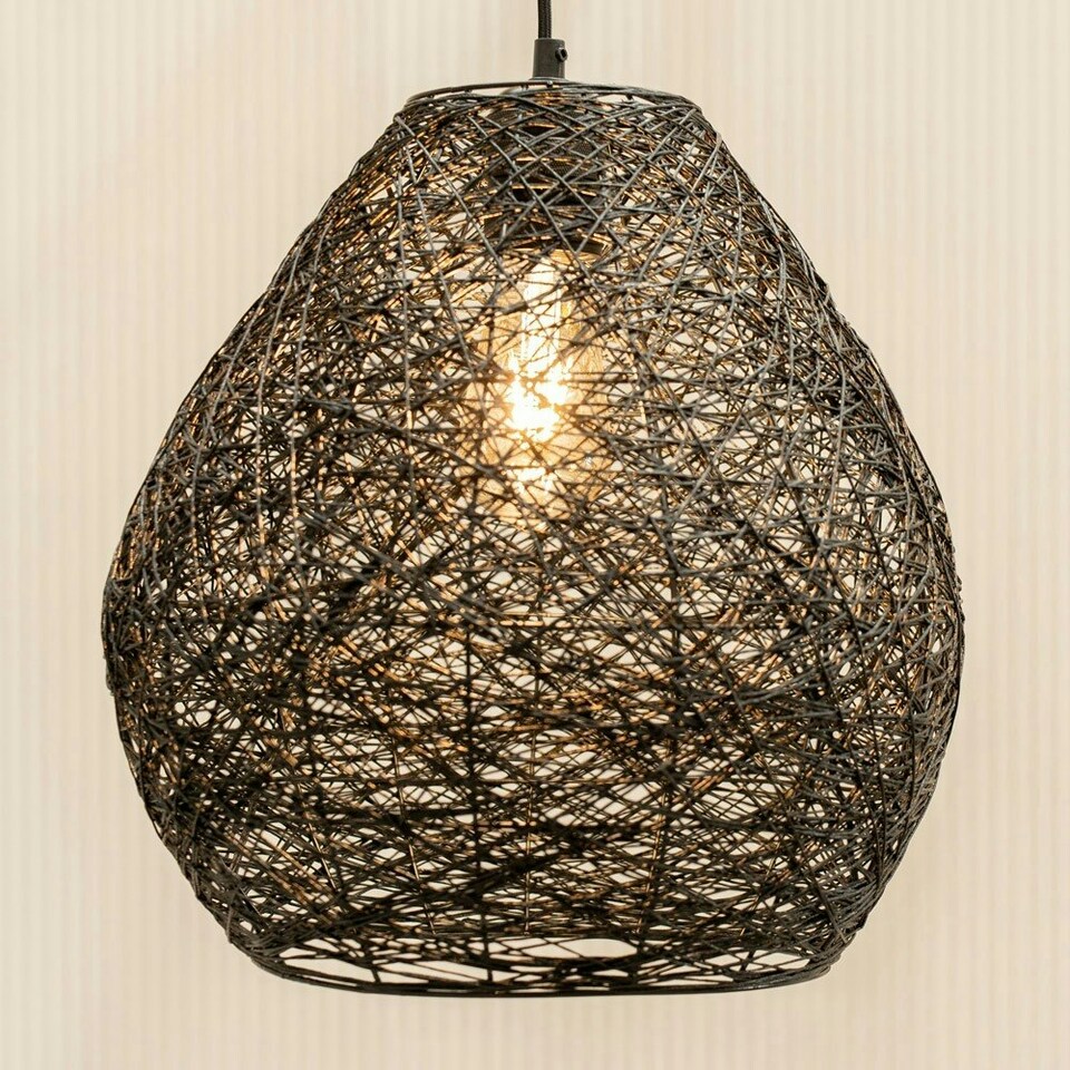 image 1 of ValueLights Hopper Fabric Black Oval Ceiling Pendant Shade