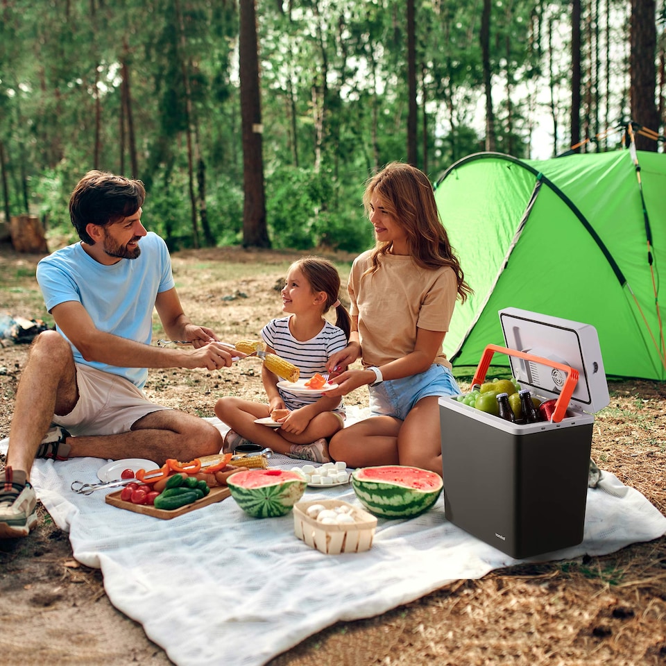 image 1 of Vonshef 20L Electric Cool Box, Insulated Cooler with Hot Cold Function | Black | White & Orange