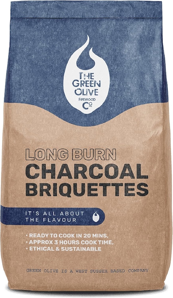 image 1 of Green Olive Firewood - 1 x 4kg Bag - Long Burn BBQ Charcoal Briquettes, Use for Charcoal Barbecues and Smokers. Natural, Quick Lighting and Long Burn Time | Black | 1