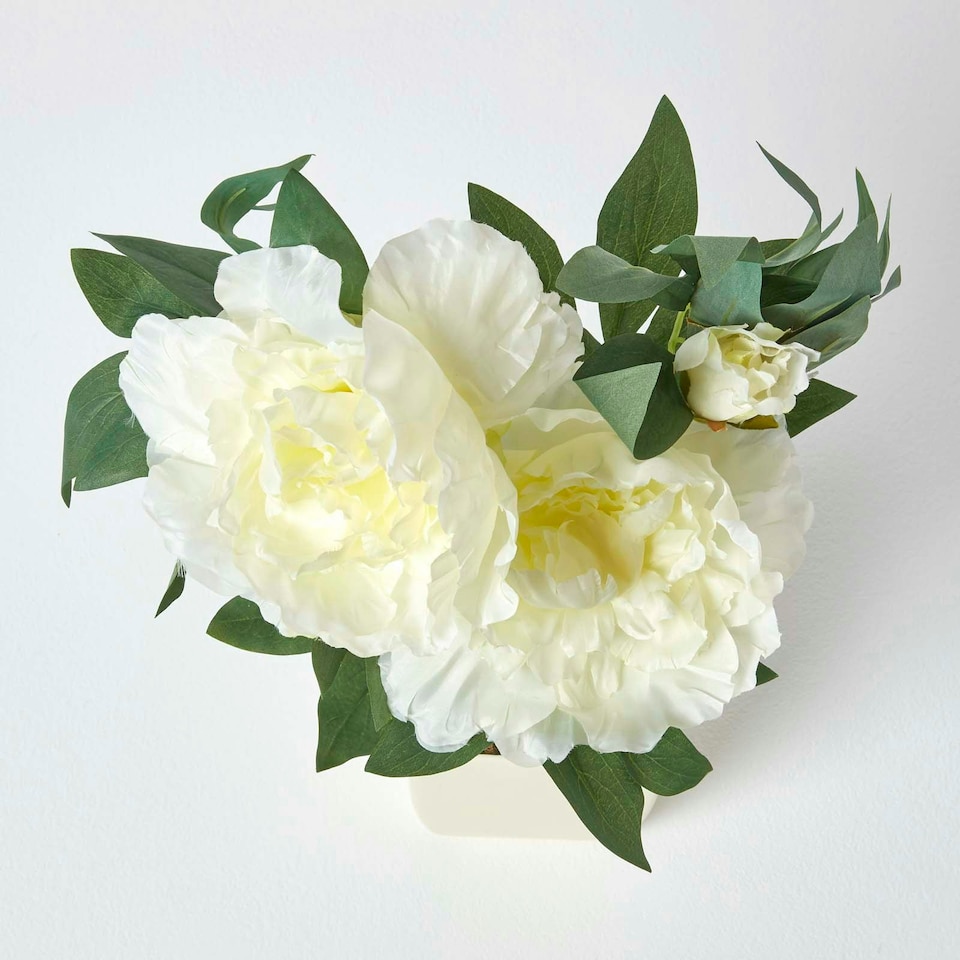image 1 of Homescapes Cream Artificial Peonies in Decorative Cream Pot, 48 cm Tall