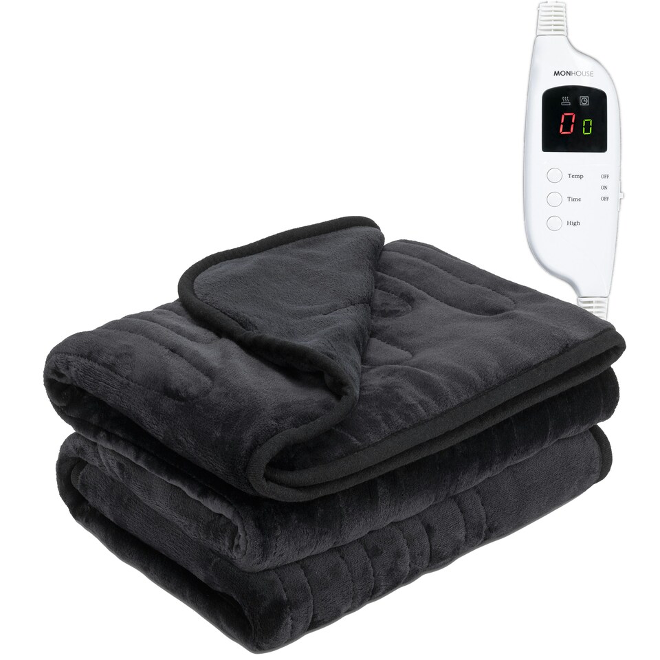 image 1 of MONHOUSE Heated Throw - Single Electric Blanket - 130 x 160 cm - Digital Controller - 9H Timer, 9 Heat Settings, Auto Shutoff