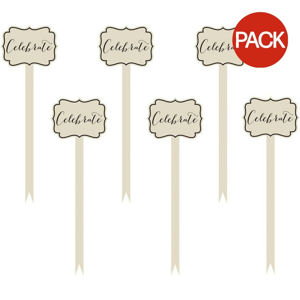 Amscan Celebrate Party Picks (Pack of 12) - White/Black - One Size