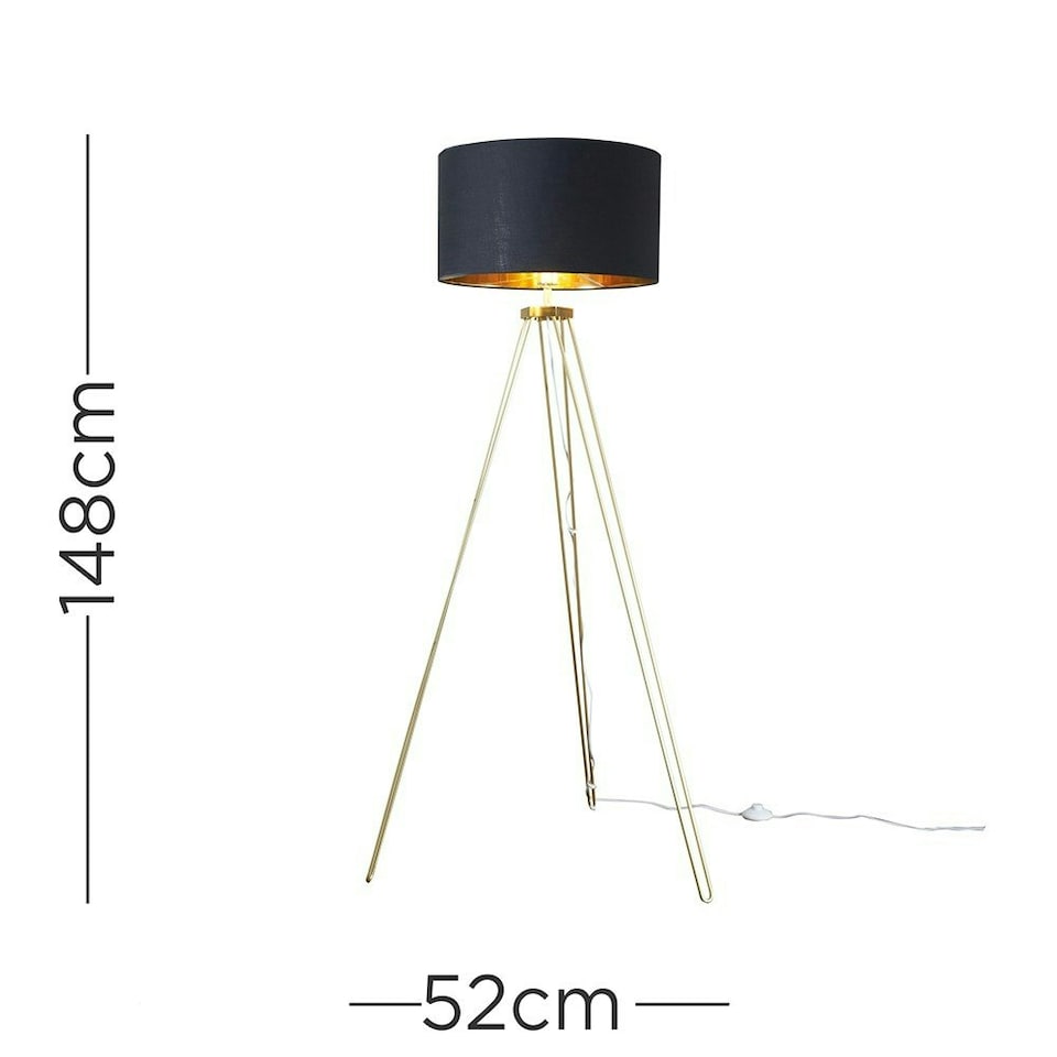 image 1 of ValueLights Modern Gold Hairpin Design Tripod Floor Lamp With Black Gold Drum Shade