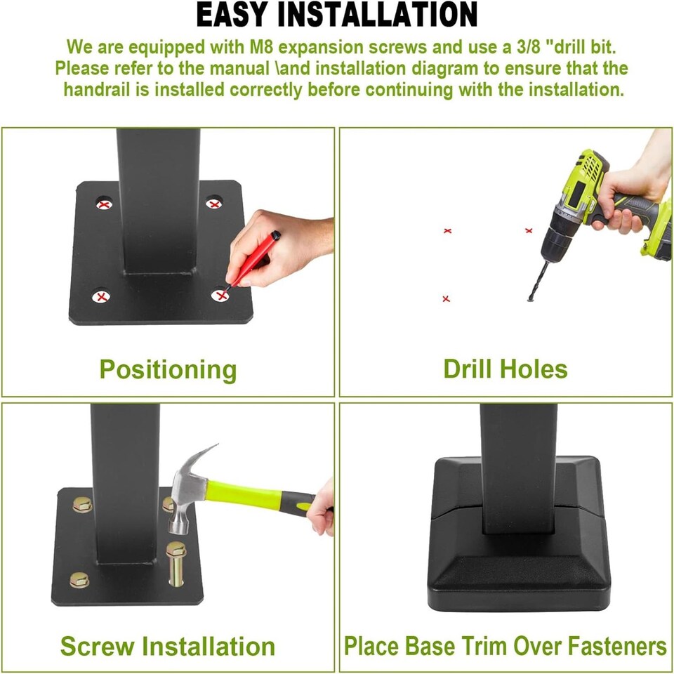 image 1 of Gr8 Garden Outdoor Black Steel Handrail 3 Steps Garden Stairs Safety Grab Bannister Rail