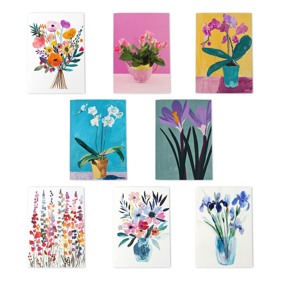 image 1 of Floral Greeting Art Cards Elegant Botanical Flower Designs Assorted