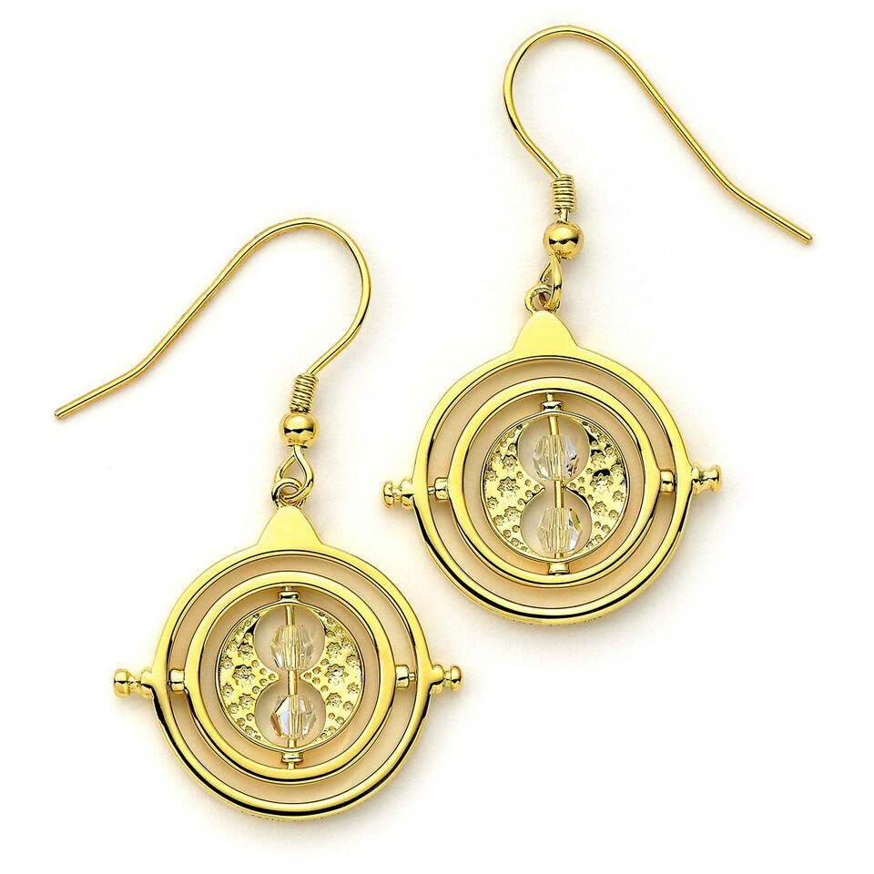 image 1 of Official Harry Potter Time Turner Sterling Silver, Gold Plated Drop Earrings with Crystal Elements - HPSE021-G