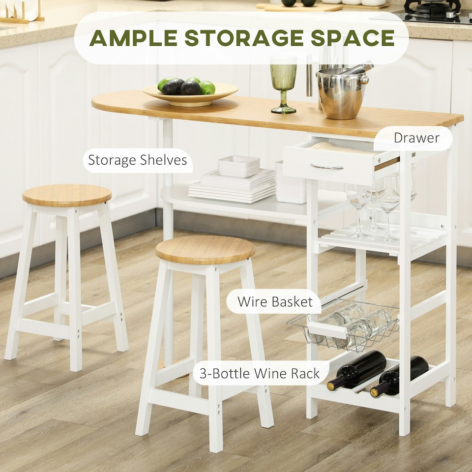 image 1 of HOMCOM 3 Piece Bar Table Set with Drawer, Basket and Rack White