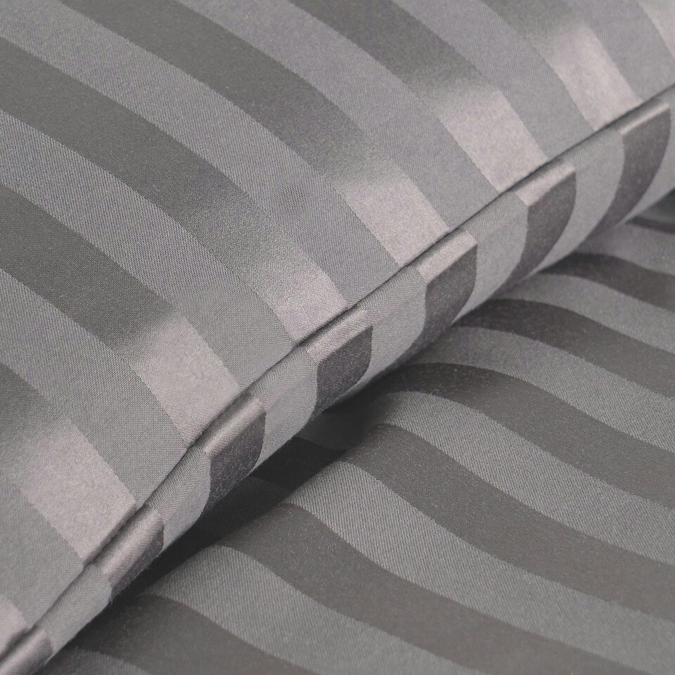 image 1 of OHS Hotel Quality Satin Stripe Duvet Cover and Pillowcase Set, Single - Silver