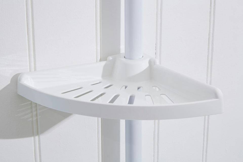 image 1 of Orsina Telescopic Storage 4 Tier Corner Shelf, Shower Storage Rack With Slatted Shelves,  Bathroom Organizer Shelf