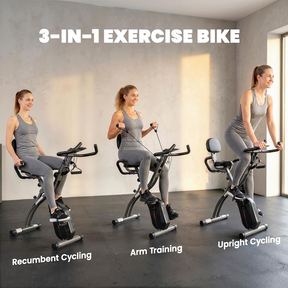 image 1 of SPORTNOW Folding Exercise Bike with Resistance Bands