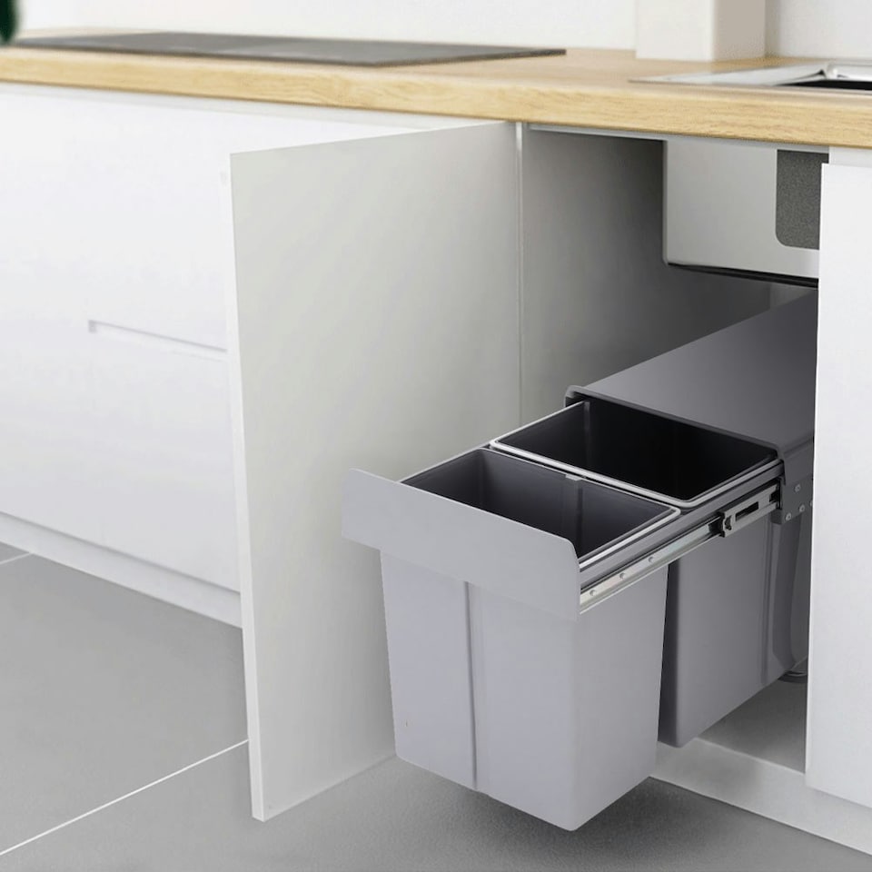 image 1 of Living and Home Cabinet Pull-Out Kitchen Trash Bin 30L(10L+20L) Grey