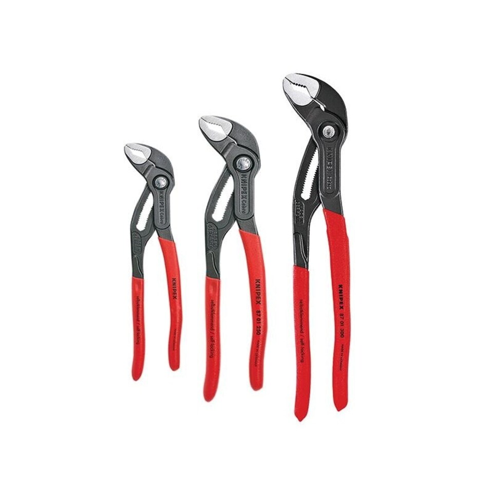 Knipex Cobra High-tech Water Pump Pliers, Plastic Coated - Multi Colour - Set of 3 (180mm 250mm & 300mm)