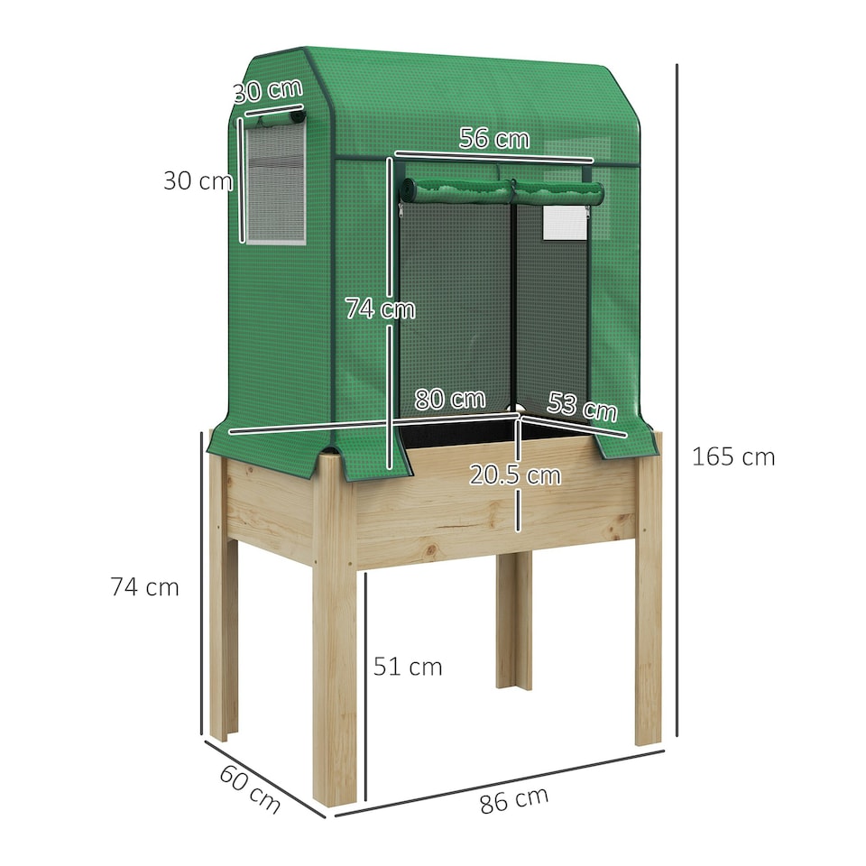 image 1 of Outsunny Wooden Raised Planter with PE Greenhouse Cover and Bed Liner