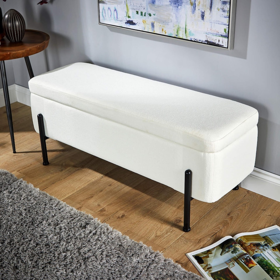 image 1 of Storage Ottoman Seat Velvet Metal Legs Compact Space Saving Home Furniture