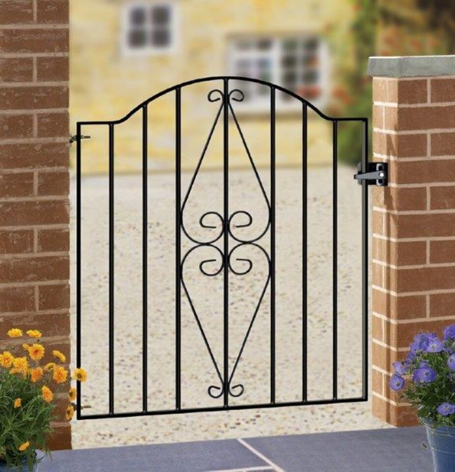 Stirling Scroll Henley Low Bow Top Single Gate - Steel - Fits Gap of 955 mm x 946 mm High - Electro Galv./Black Powder Coated | Black | 1
