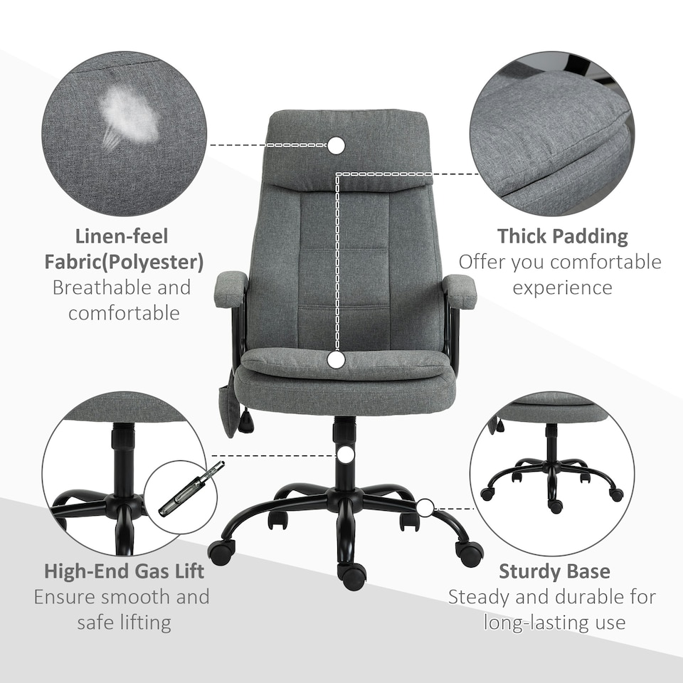 image 1 of Vinsetto Massage Office Chair Linen Computer Chair with Adjustable Height Grey