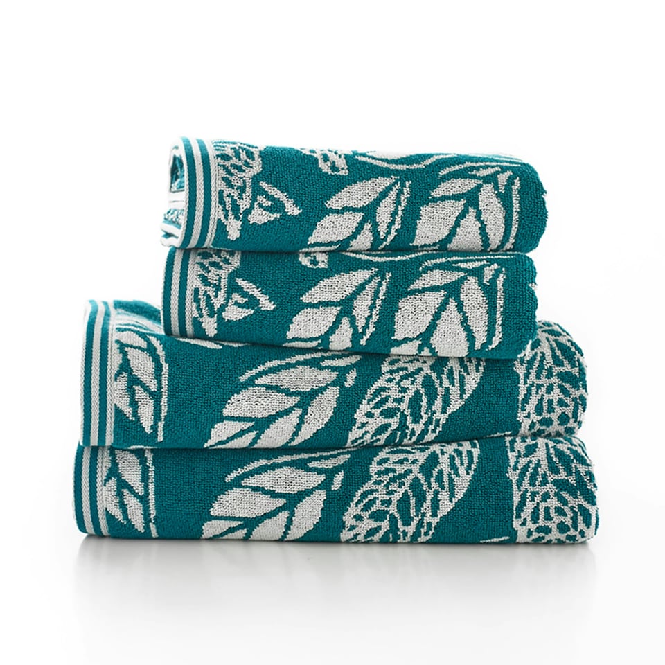 image 1 of Mixed Leaves 100% Cotton 550gsm Supersoft Towels Blue | Teal | Bath towel