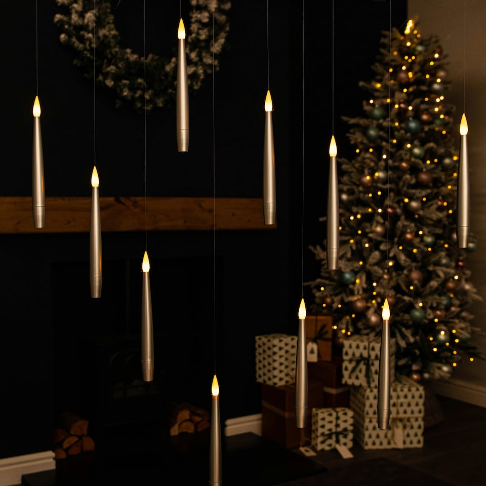 image 1 of Set of 10 15cm Floating Silver LED Battery Candles in Warm White with Remote Control
