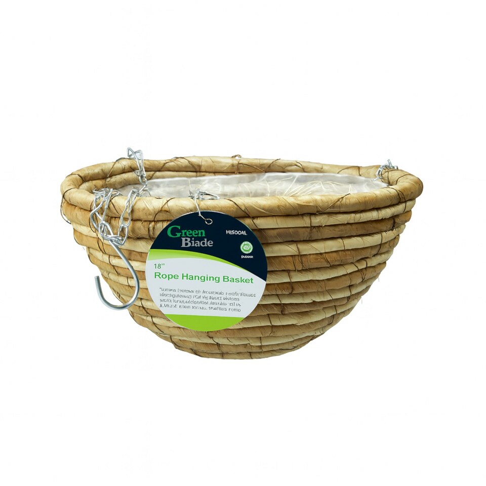image 1 of Green Blade Rope Hanging Basket - 30cm - Planter Flower Pot Plant Pot Hanger Brown