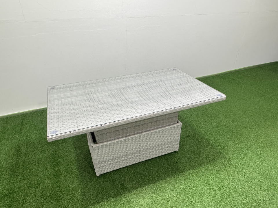 image 1 of Fimous 10 Seat Rattan Outdoor Garden Furniture Corner Sofa Set Adjustable Lifting Dining or Coffee Table Set with 2 Small Footstools Light Grey
