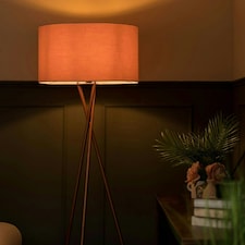 ValueLights Camden Copper Tripod Floor Lamp with Blush Pink Shade Pink