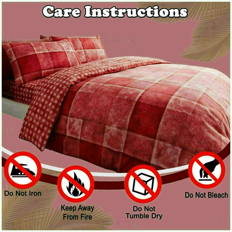 image 1 of VELVETIO Denim Check Printed Duvet Cover Set Reversible Polycotton Beddings Red | King