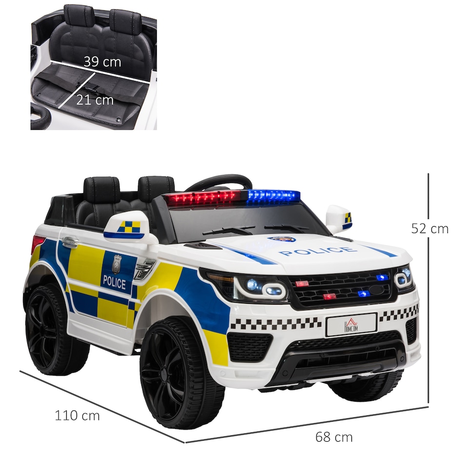 image 1 of HOMCOM 12V Electric Car for Kids, Ride on Police Car with 2 Motors, Remote Control, Siren Flashing Lights, Suspension, USB, Auxiliary Wheels, Pull handle, for 3-6 Years, White