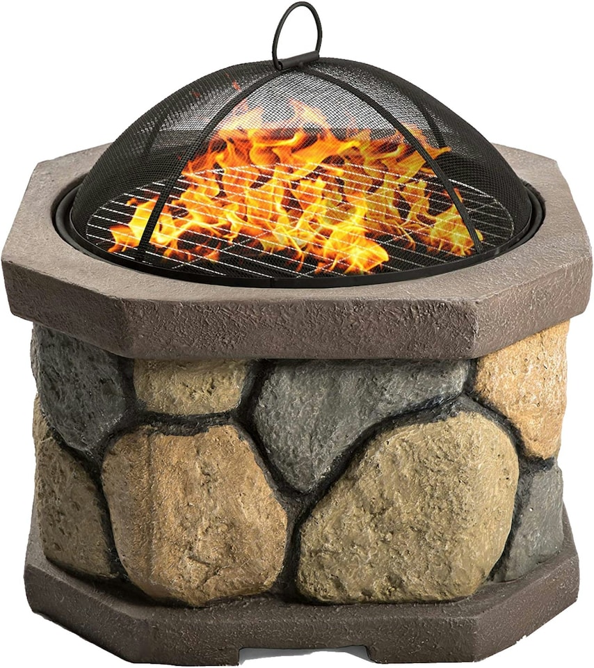 image 1 of Centurion Supports Fireology BOGOTA Bold Garden and Patio Multi-function Heater, Fire Pit, Brazier and Barbecue with Eco-Stone Rock Finish and Cover