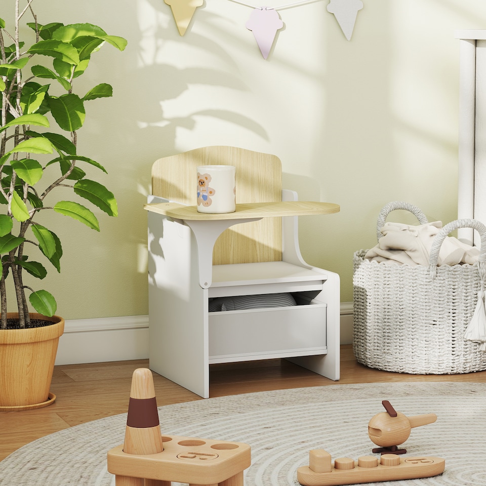 image 1 of AIYAPLAY Kids Table and Chair Set, Toddler Desk Chair with Storage Bins | White