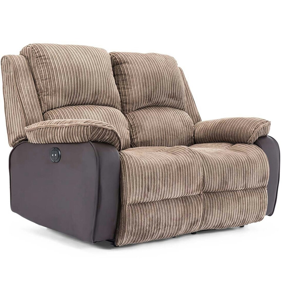 image 1 of Postana 2 Seater Electric High Back Jumbo Cord Fabric Recliner Sofa (Brown)