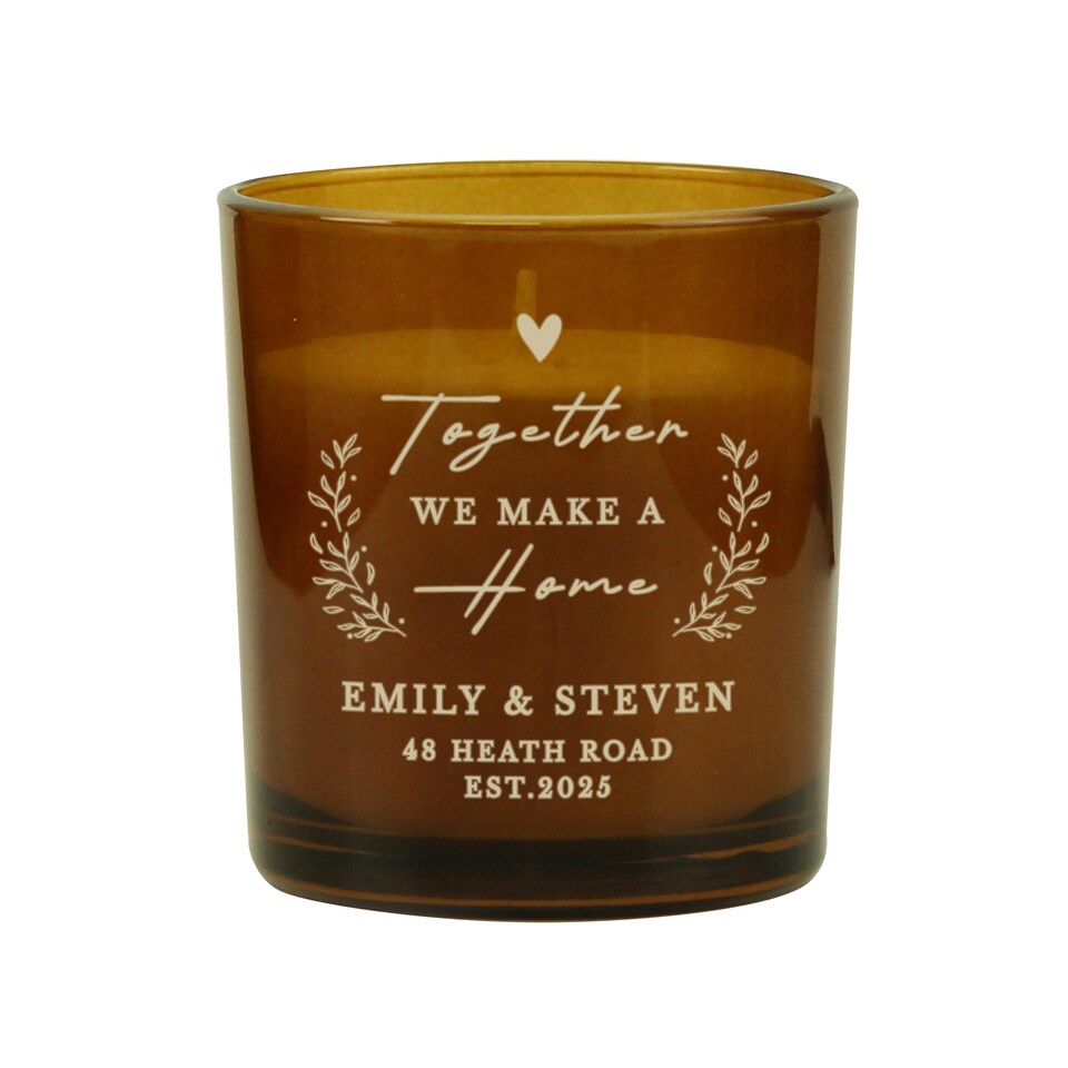 image 1 of Personalised Home Amber Glass Candle Brown