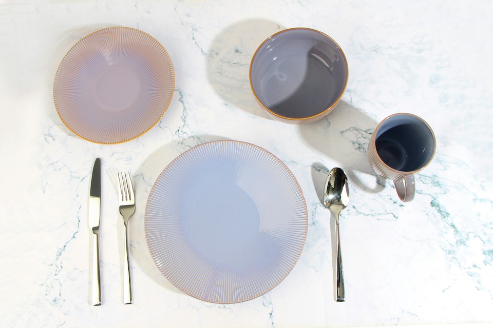 image 1 of 16pc Reactive Glaze Purple Dinner Set